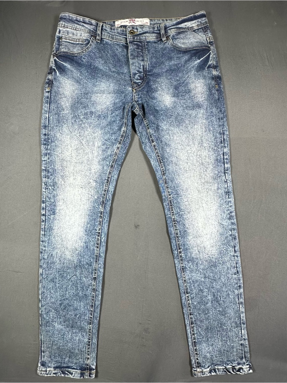 Parasuco Men's Skinny Fit Acid Wash Jeans Blue Stretch Denim Size 34W Medium